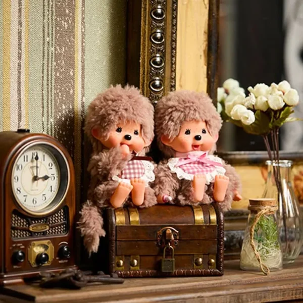 Monchhichi Fluffy Sweet Brown - Pink bib - Image 4