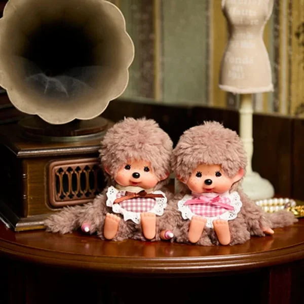 Monchhichi Fluffy Sweet Brown - Pink bib - Image 5