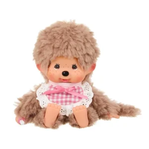 Monchhichi Fluffy Sweet Brown - Pink bib