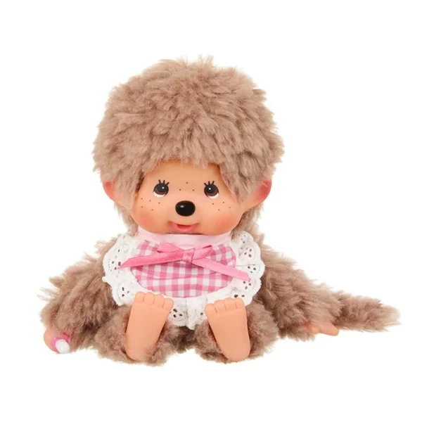 Monchhichi Fluffy Sweet Brown - Pink bib