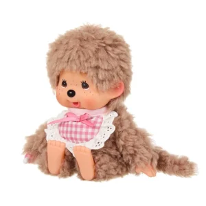 Monchhichi Fluffy Sweet Brown - Pink bib